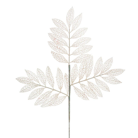 Glitter Artificial Leaf Spray Iridescent White (70cmH)