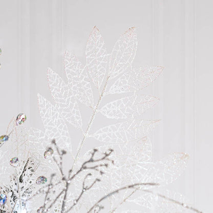 Glitter Artificial Leaf Spray Iridescent White (70cmH)