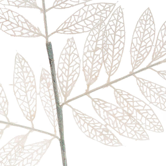 Glitter Artificial Leaf Spray Iridescent White (70cmH)