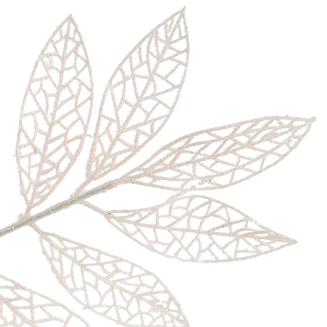 Glitter Artificial Leaf Spray Iridescent White (70cmH)