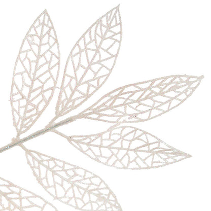 Glitter Artificial Leaf Spray Iridescent White (70cmH)