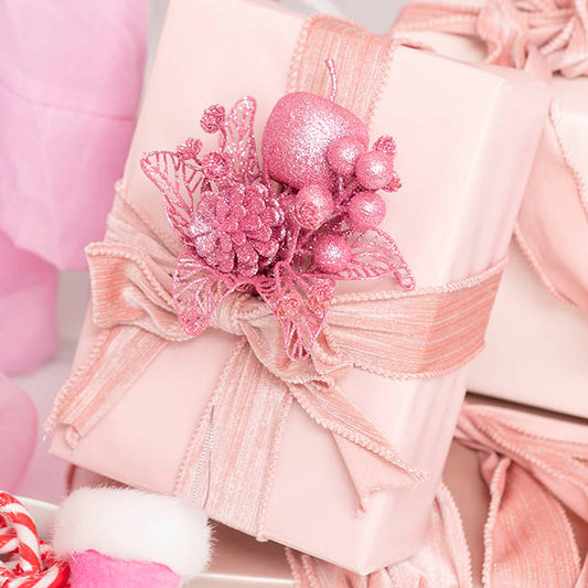 Apple Berries & Pinecone Christmas Pick Pink (26cmH)