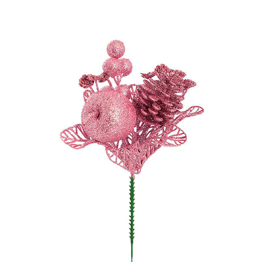 Apple Berries & Pinecone Christmas Pick Pink (26cmH)