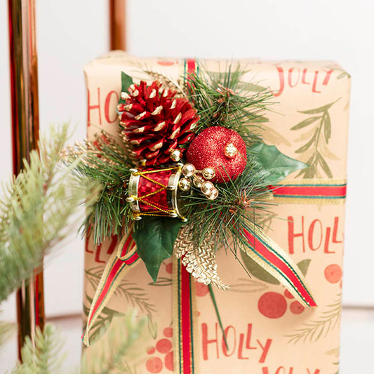Christmas Pick w Apple & Drum Pack 3 Red (17.5cmH)