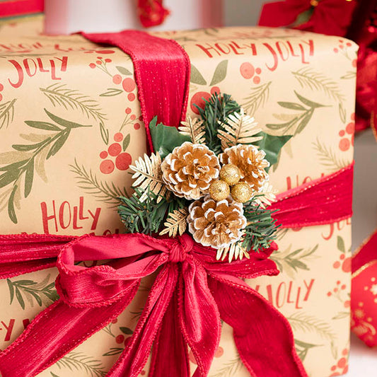 Pinecone Christmas Pick Pack 4 Gold (17.5cmH)