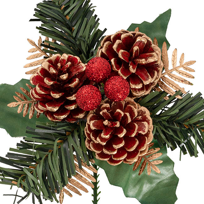 Pinecone Christmas Pick Pack 4 Red (17.5cmH)