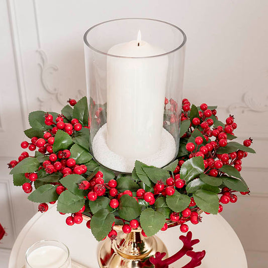 Lush Red Berry Wreath w Leaves Red (40cmD)
