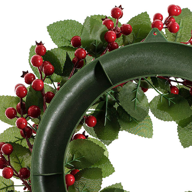 Lush Red Berry Wreath w Leaves Red (40cmD)