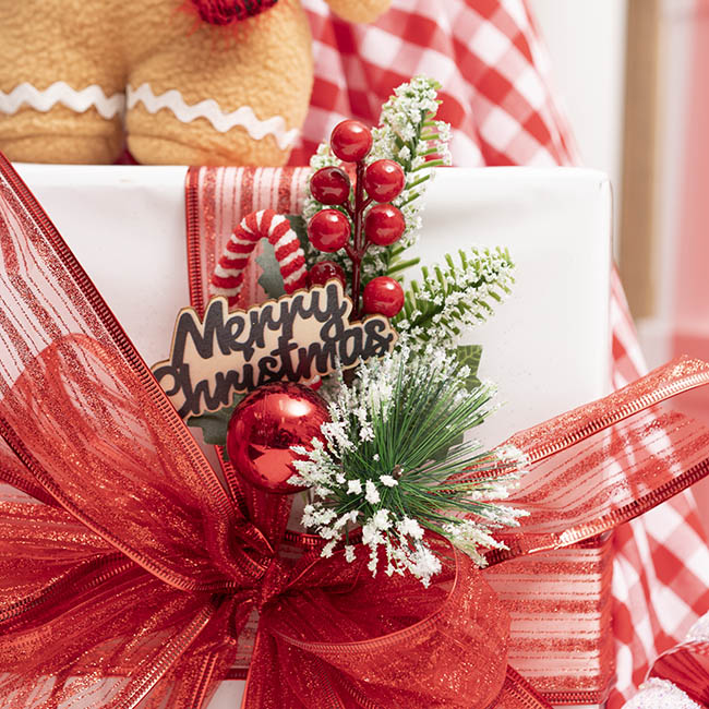 Christmas Snow Pine Berry Candy Pick Red Pack 3 (25cmH)