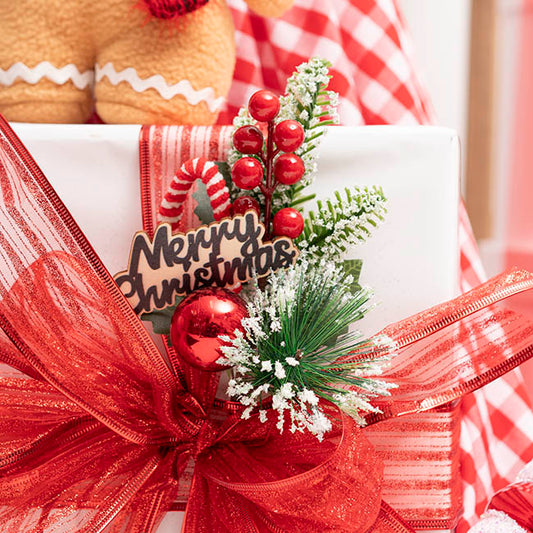 Christmas Snow Pine Berry Candy Pick Red Pack 3 (25cmH)