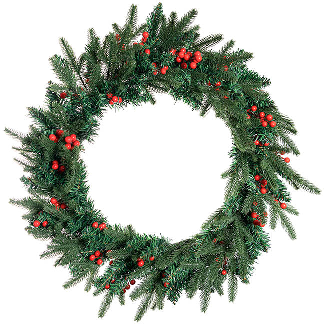 Traditional Pine & Red Berry Wreath Green (60cmD)