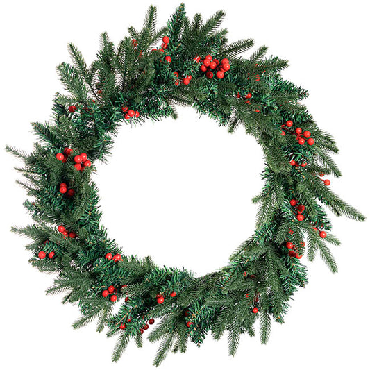 Traditional Pine & Red Berry Wreath Green (60cmD)