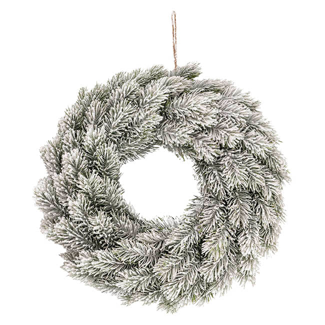 Snow Flocked Traditional Pine Wreath White (45cmD)
