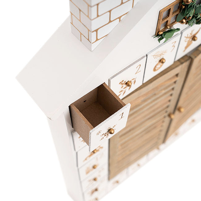 LED Reindeer Advent Calendar House White (46.5cmH)