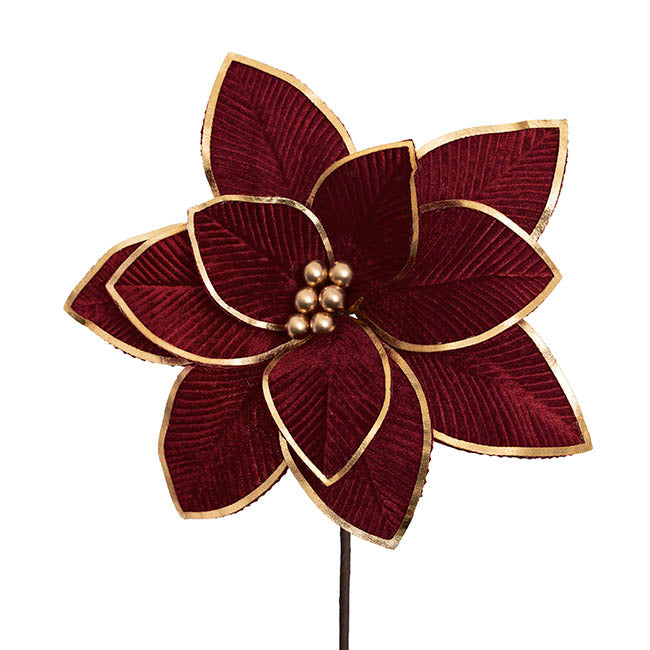 Large Elegant Poinsettia Pick Burgundy (34cmDx25cmH)