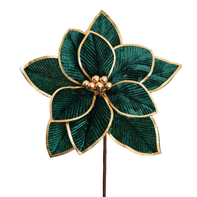 Large Elegant Poinsettia Pick Dark Green (34cmDx25cmH)