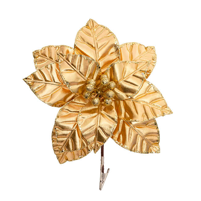 Poinsettia Flower Head Clips Pack 3 Gold (30cmDx12cmH)