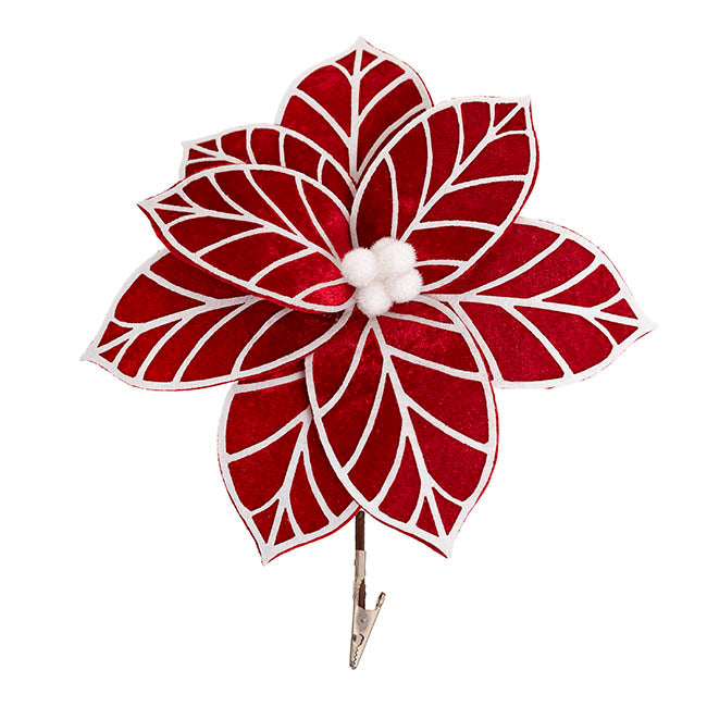 Variegated Poinsettia Clips Pack 2 Red & White (26cmDx10cmH)