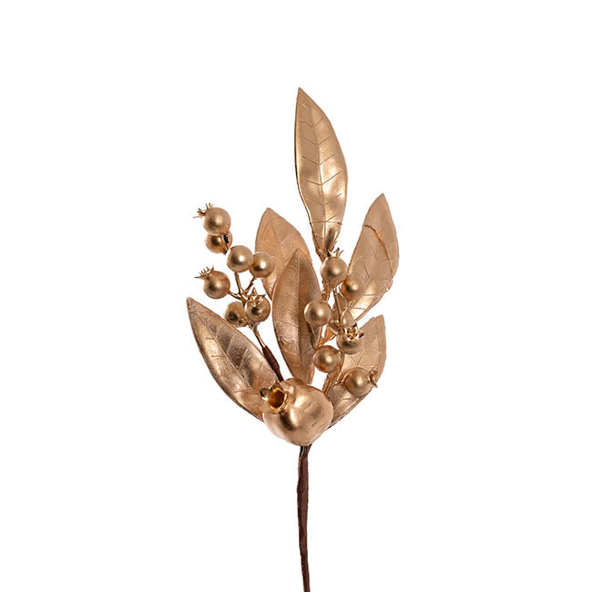 Pomegranate Berry Leaf Pick Gold (30cmH)