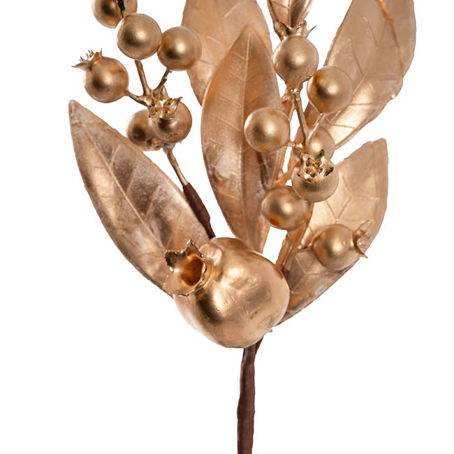 Pomegranate Berry Leaf Pick Gold (30cmH)
