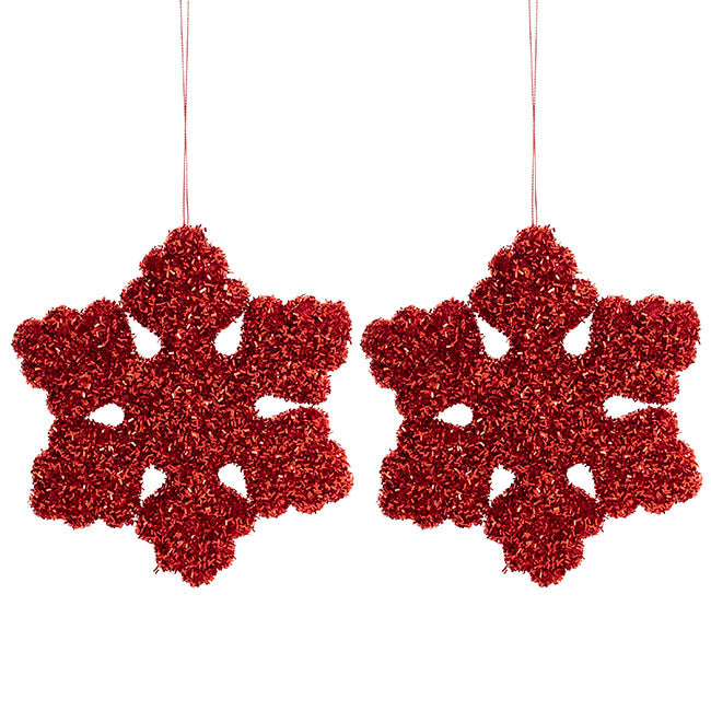 Hanging Giant Snowflakes Pack 2 Tinsel Red (20cmD)