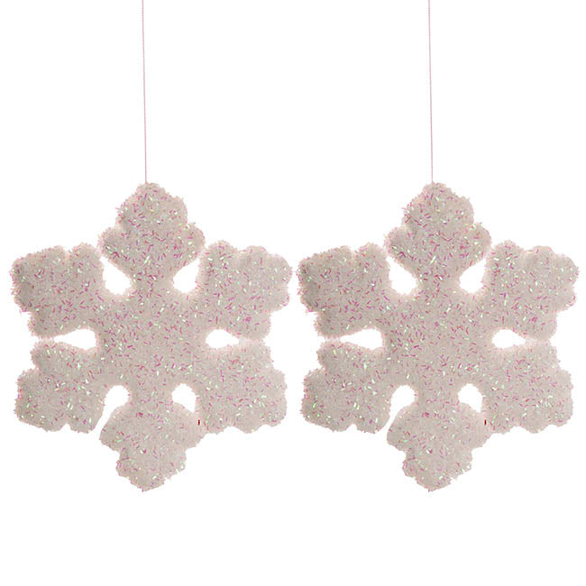 Hanging Giant Snowflakes Pack 2 Iridescent White (20cmD)