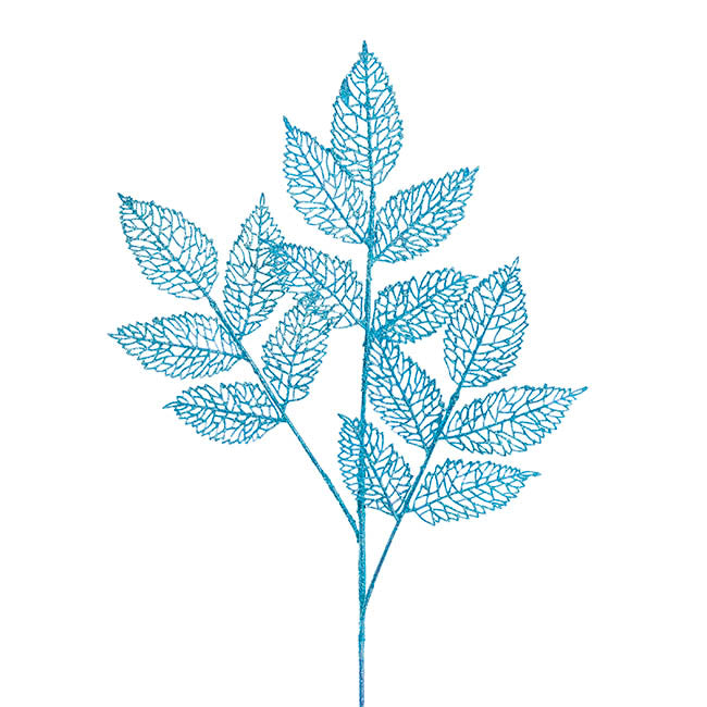 Artificial Glitter Leaf Spray Blue (76cmH)
