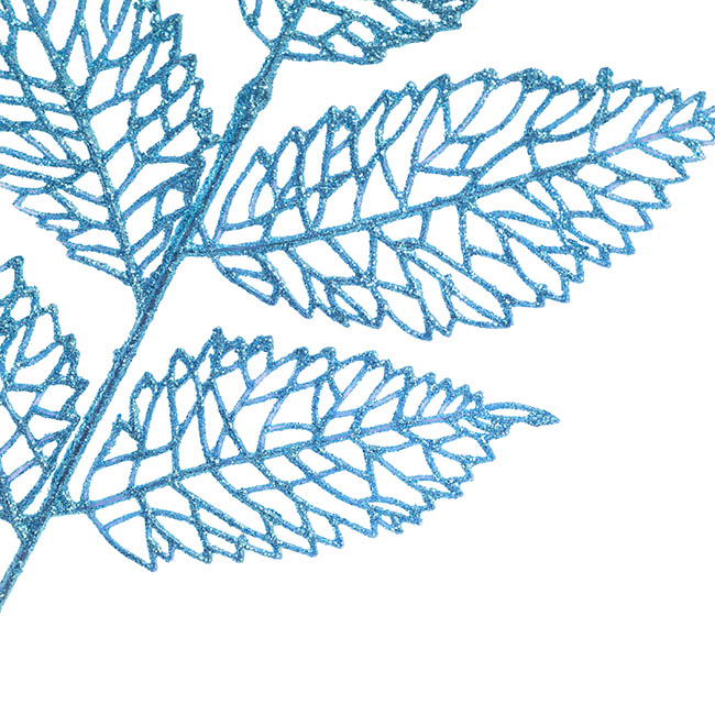 Artificial Glitter Leaf Spray Blue (76cmH)