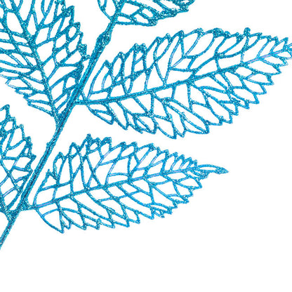 Artificial Glitter Leaf Spray Blue (76cmH)