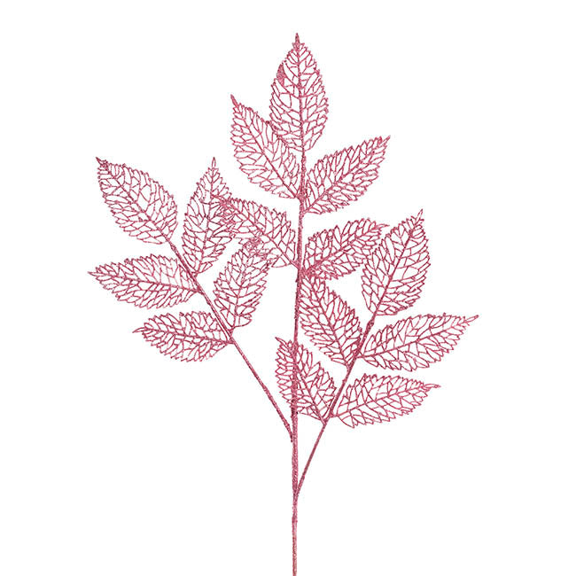 Artificial Glitter Leaf Spray Pink (76cmH)
