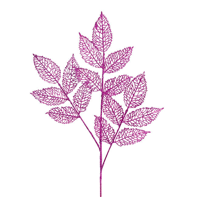 Artificial Glitter Leaf Spray Plum Purple (76cmH)