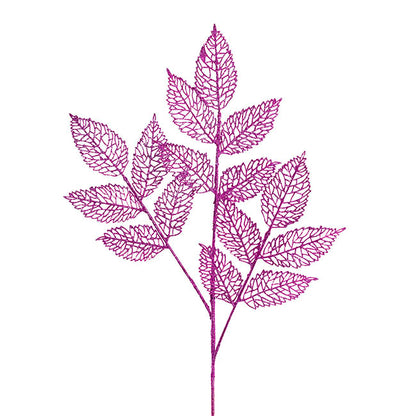 Artificial Glitter Leaf Spray Plum Purple (76cmH)