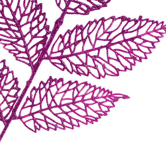Artificial Glitter Leaf Spray Plum Purple (76cmH)