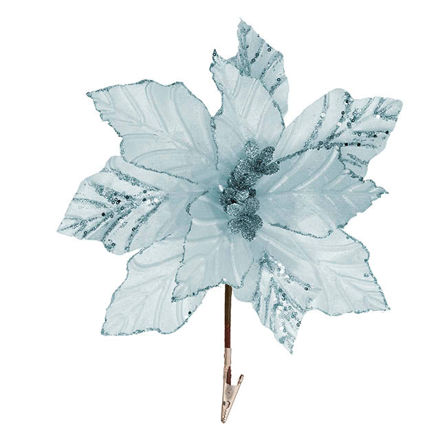 Velvet Poinsettia Clips Pack 3 Blue (32cmDx10cmH)