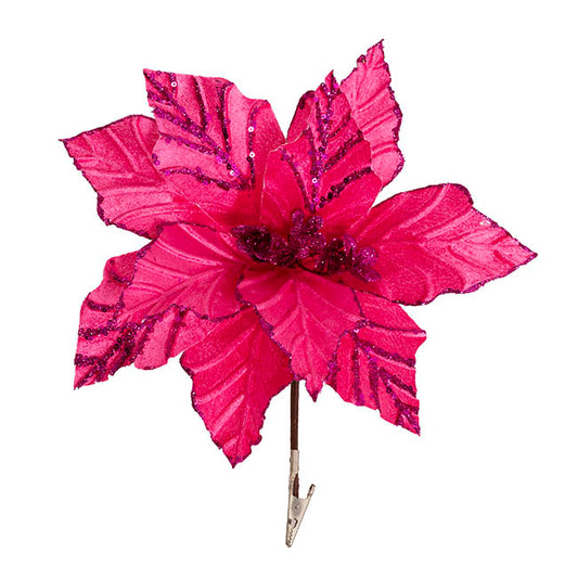Velvet Poinsettia Clips Pack 3 Hot Pink (32cmDx10cmH)