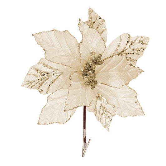 Velvet Poinsettia Clips Pack 3 Ivory (32cmDx10cmH)