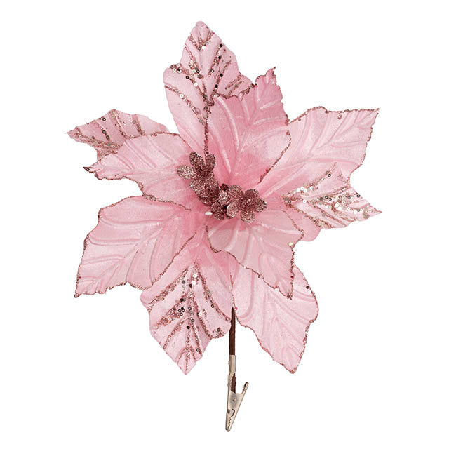 Velvet Poinsettia Clips Pack 3 Pink (32cmDx10cmH)