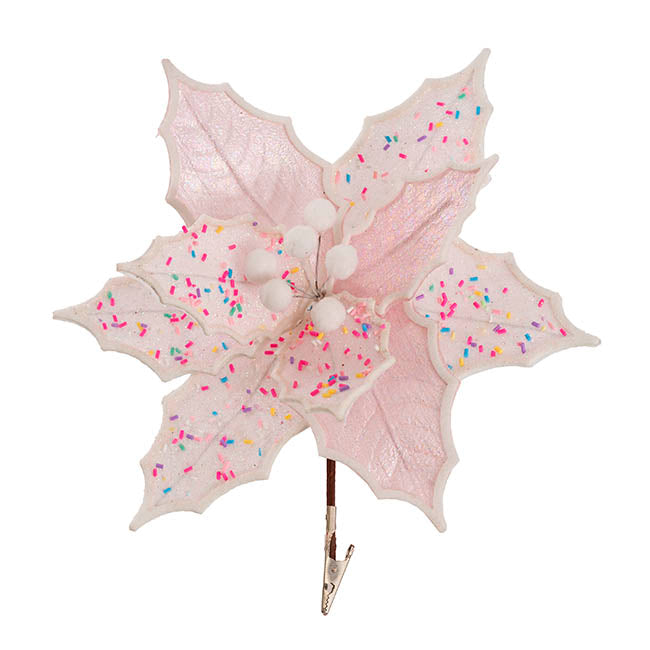 Sprinkled Poinsettia Clips Pack 2 Pastel Pink (24cmDx10cmH)
