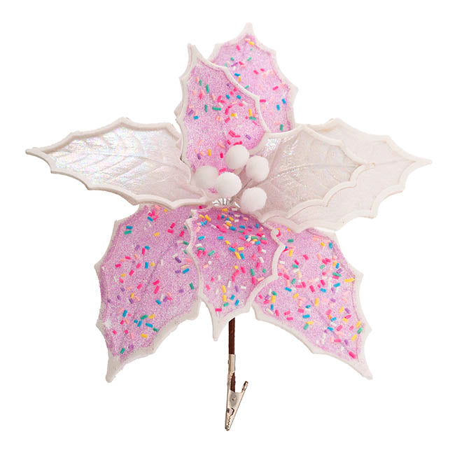 Sprinkled Poinsettia Clips Pack 2 Pastel Purple (24Dx10cmH)