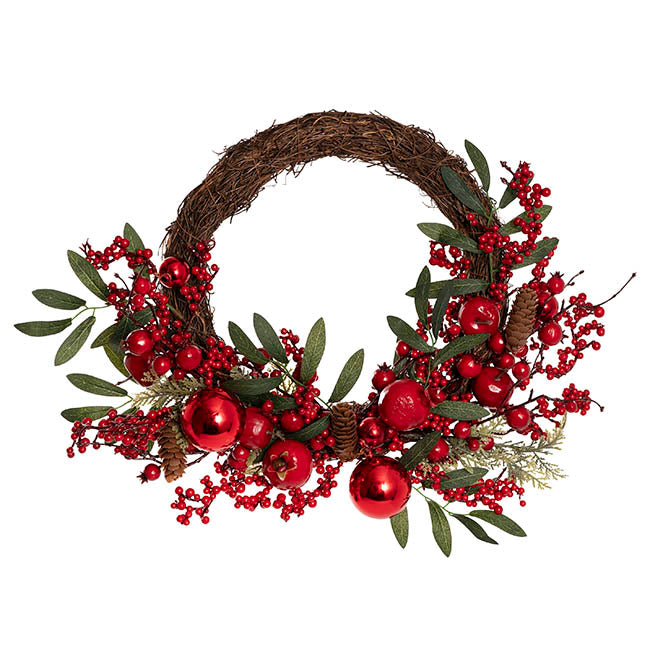 Pomegranate Berry Pinecone Wreath Green (45cmD)