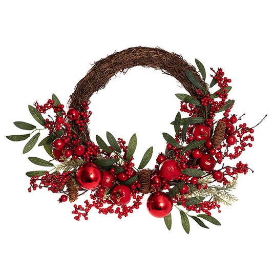 Pomegranate Berry Pinecone Wreath Green (45cmD)