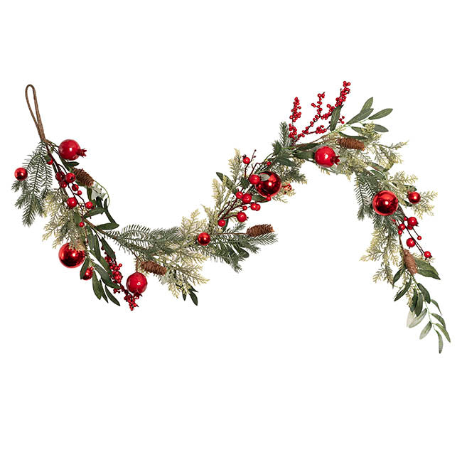Pomegranate Berry Pinecone Garland Green (150cmL)