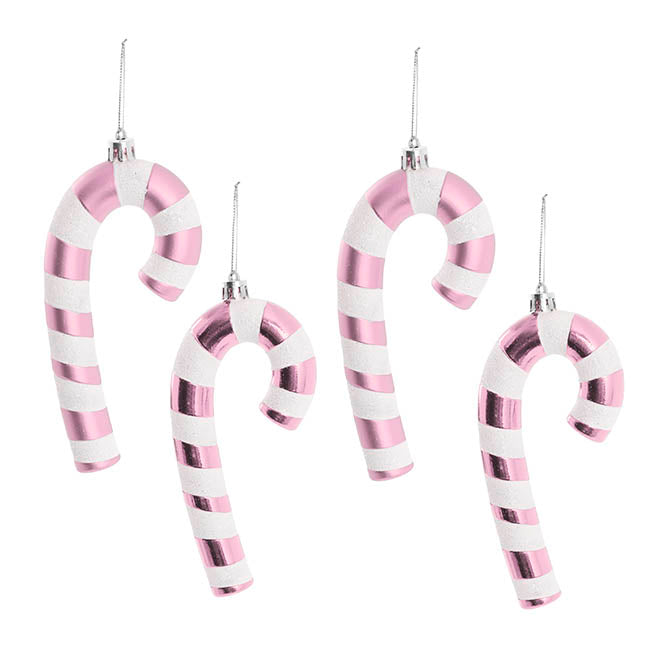 Hanging Striped Candy Cane Pack 4 Pink (2x6.5x17cmH)