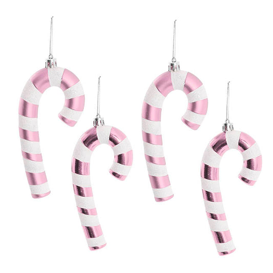 Hanging Striped Candy Cane Pack 4 Pink (2x6.5x17cmH)