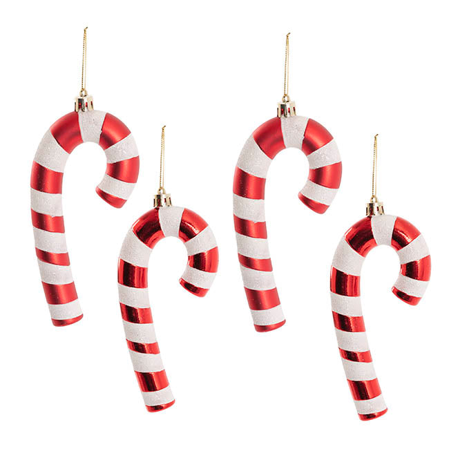 Hanging Striped Candy Cane Pack 4 Red (2x6.5x17cmH)