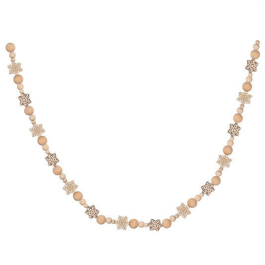 Wooden Bead Snowflake Garland Natural Beige (180cmL)