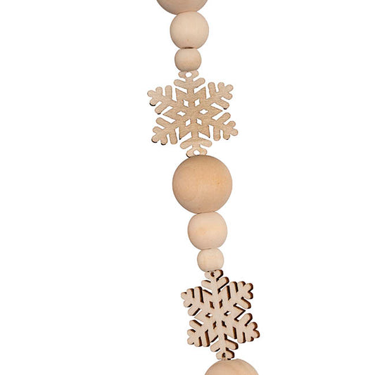 Wooden Bead Snowflake Garland Natural Beige (180cmL)