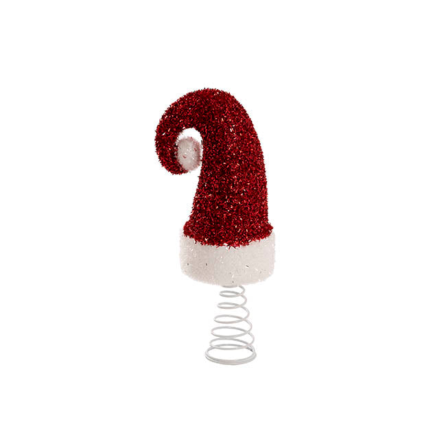 Santa's Hat Tinsel Tree Topper Red (11.5x29cmH)