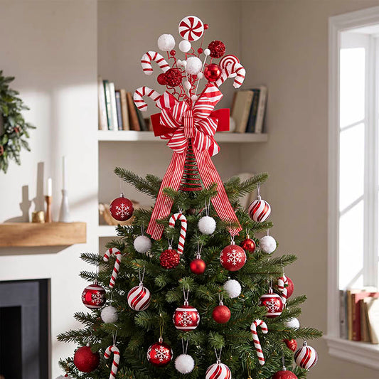 Mixed Candy w Bow Tree Topper Red & White (15x30x42cmH)