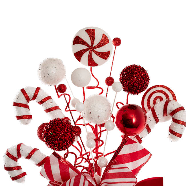 Mixed Candy w Bow Tree Topper Red & White (15x30x42cmH)